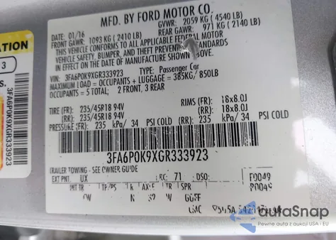 2016 Ford Fusion Titanium из США, поврежденный, VIN 3FA6P0K9XGR333923